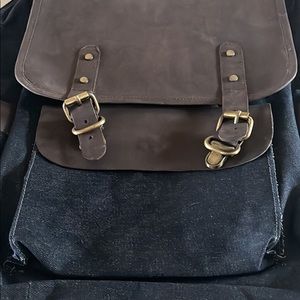 Large denim and leather backpack